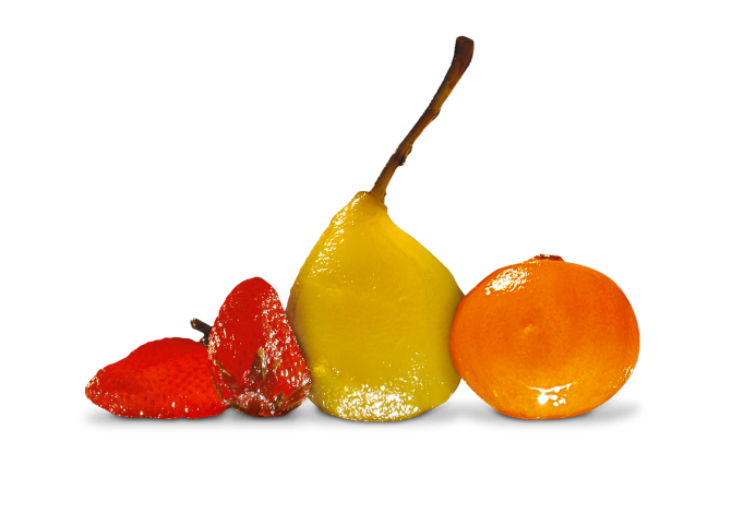 Fruits confits réalisés par un procédé artisanal pour conserver au fruit  tout son moelleux et sa saveur.
